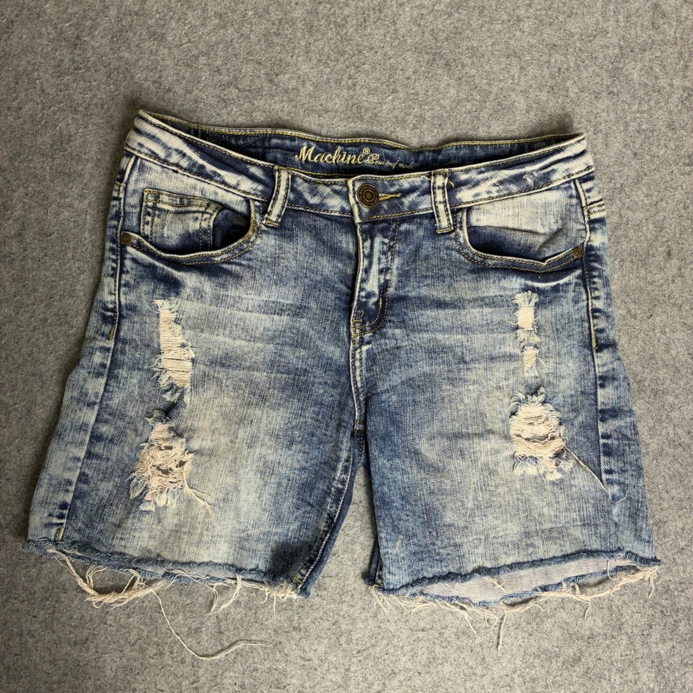 Y2K Machine Jeans Women's 30x5 Distressed Acid Wash Denim Shorts Blue Frayed